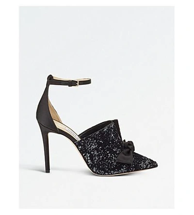 Shop Jimmy Choo Temple 100 Glitter Devoré And Satin Pointed Courts In Anthracite/black