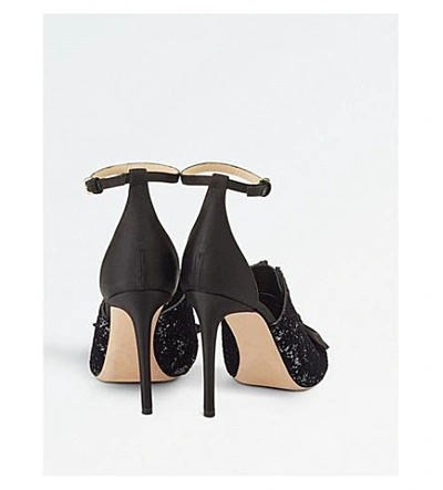 Shop Jimmy Choo Temple 100 Glitter Devoré And Satin Pointed Courts In Anthracite/black