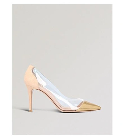 Shop Gianvito Rossi Plexi 85 Suede And Pvc Pumps In Metal Comb