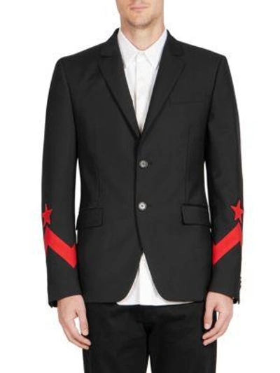 Shop Givenchy Stripe And Star Sleeve Blazer In Black Red