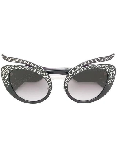 Shop Miu Miu Swarovski Crystal-embellished Sunglasses In Black
