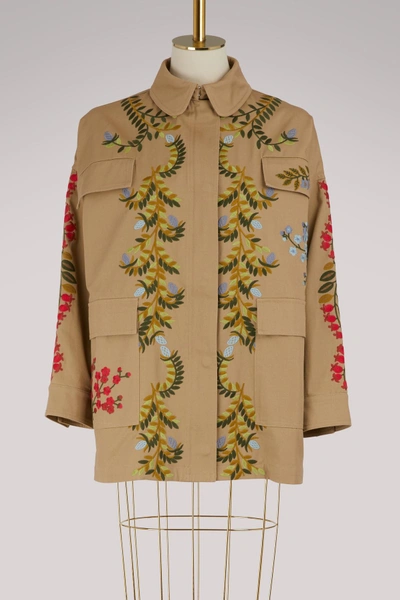 Shop Red Valentino Floral Embroidered Parka In Corda