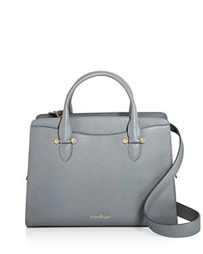 Shop Ferragamo Today Large Leather Tote In Fossil Gray/gold