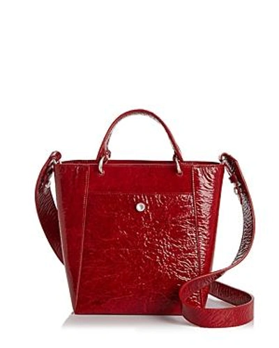 Shop Elizabeth And James Eloise Petit Patent Leather Crossbody Tote In Red/silver