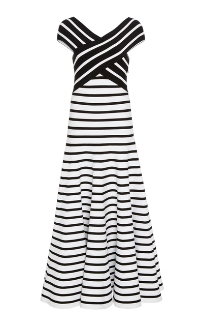 Shop Carolina Herrera Stripe Off The Shoulder Knit Dress
