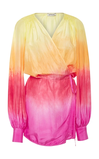 Shop Attico Degrade Wrap Silk Dress In Multi