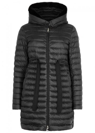 Shop Moncler Mustela Fur-trimmed Shell Coat In Black