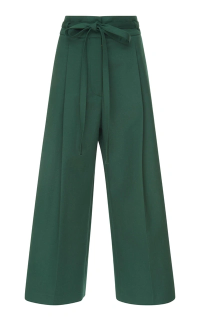 Shop Rochas Wide Coulotte Belted Pants In Green
