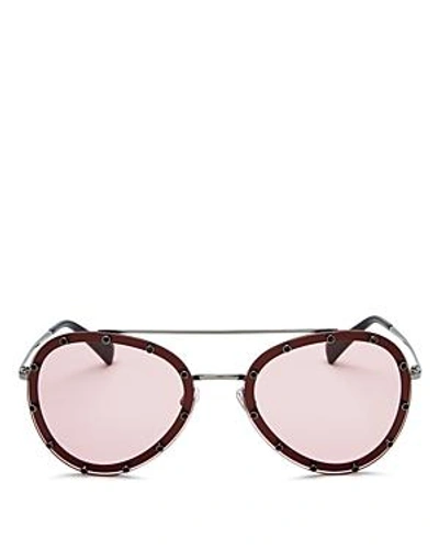 Shop Valentino Embellished Aviator Sunglasses, 58mm In Gunmetal Red/rose Solid