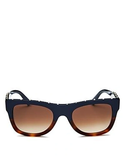 Shop Valentino Women's Square Embellished Sunglasses, 51mm In Blue On Havana/brown Gradient