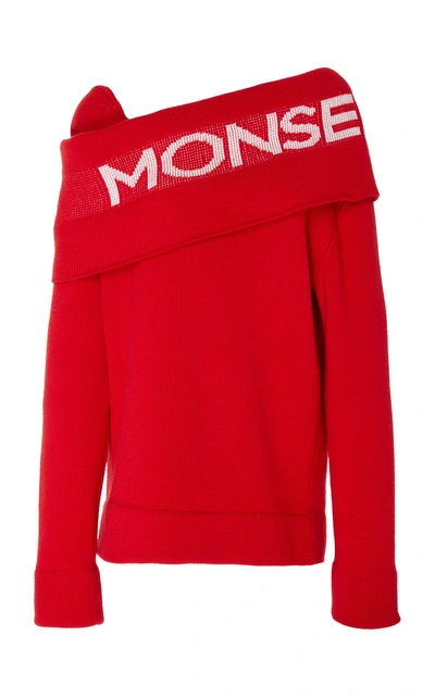 Shop Monse Twist Logo Shawl Knit Sweater In Red