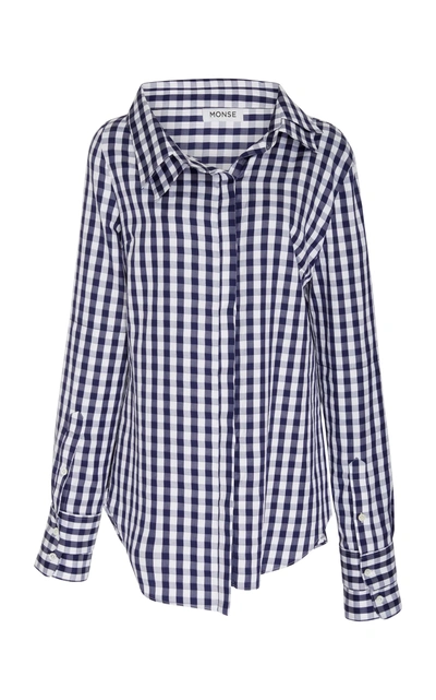 Shop Monse Gingham Double Collar Shirt In Navy