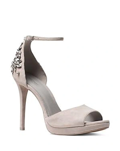 Shop Michael Michael Kors Patti Embellished Platform High Heel Sandals In Gray