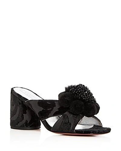 Shop Marc Jacobs Women's Aurora Embellished Faux-fur & Pom-pom Block Heel Slide Sandals In Black