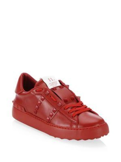 Shop Valentino Rockstud Low-top Leather Sneakers In Red