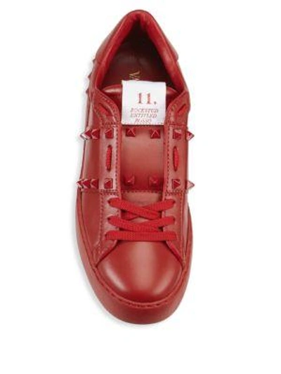 Shop Valentino Rockstud Low-top Leather Sneakers In Red