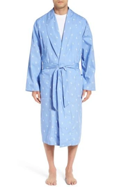 Shop Polo Ralph Lauren 'polo Player' Cotton Robe In Beach Blue