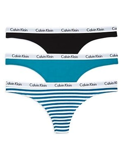 Shop Calvin Klein Carousel Thongs, Set Of 3 In Black/mesmerize/stripe