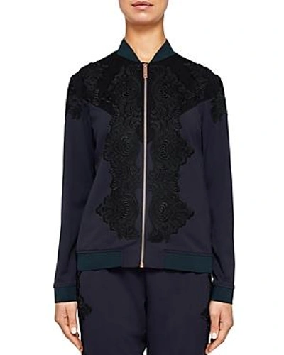 Shop Ted Baker Ted Says Relax Sadiet Lace-detail Bomber Jacket In Navy