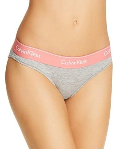 Shop Calvin Klein Modern Cotton Bikini In Heather Gray/coral