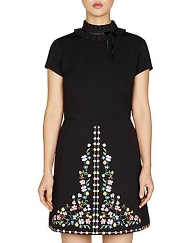 Shop Ted Baker Nicohla Ruffle Neck Fitted Tee In Black