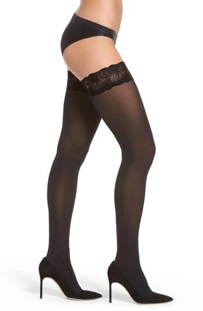 Shop Pretty Polly Velvet Lace Stay-up Stockings In Black