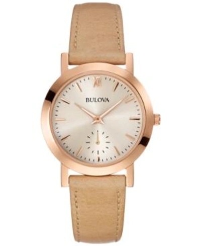 Shop Bulova Women's Beige Leather Strap Watch 32mm 97l146