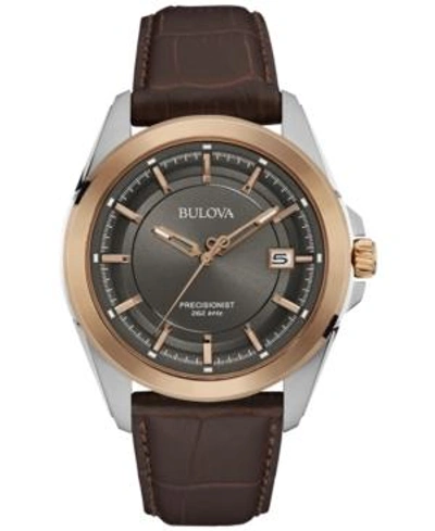 Shop Bulova Men's Precisionist Brown Leather Strap Watch 43mm 98b267