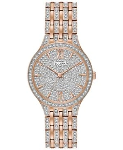 Shop Bulova Women's Crystal Accented Rose Gold-tone Stainless Steel Bracelet Watch 32mm 98l235