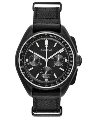 Shop Bulova Men's Lunar Pilot Chronograph Black Leather Strap Watch 45mm