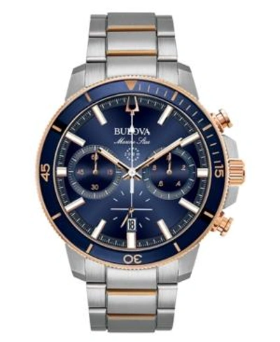 Bulova Marine Star Mens Silver Tone Stainless Steel Bracelet Watch 98b301 In Two-tone