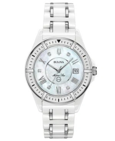Shop Bulova Women's Marine Star Diamond-accent White & Silver-tone Ceramic Bracelet Watch 37mm