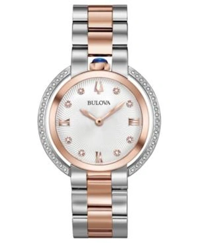 Shop Bulova Women's Rubaiyat Diamond (1/4 Ct. T.w.) Two-tone Stainless Steel Bracelet Watch 35mm