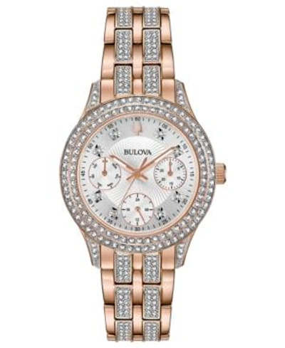 Shop Bulova Women's Crystal Rose Gold-tone Stainless Steel Bracelet Watch 33mm In Two-tone