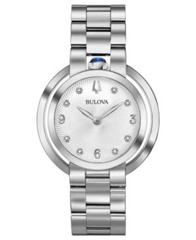 Bulova Rubaiyat Womens Diamond Accent Silver Tone Stainless Steel Bracelet Watch 96p184