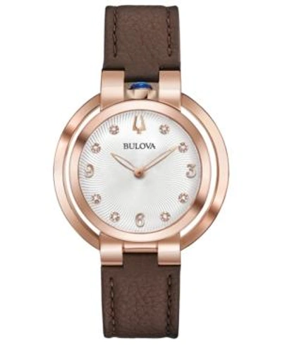 Shop Bulova Women's Rubaiyat Lady Ganga Diamond-accent Brown Leather Strap Watch 35mm, Commemorate Edition