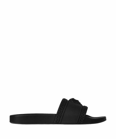 Shop Versace Medusa Rubber Slides In Nero