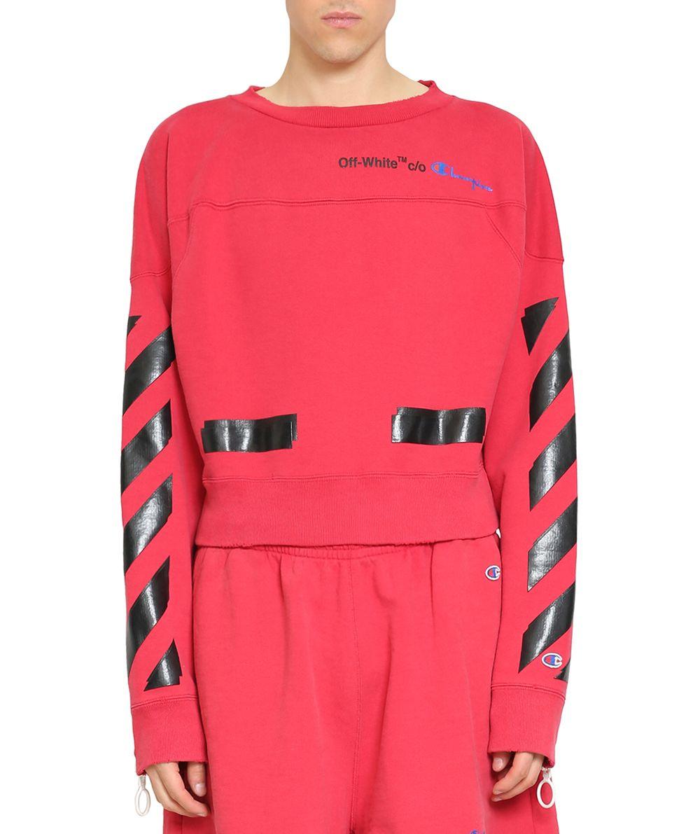 off white champion hoodie red