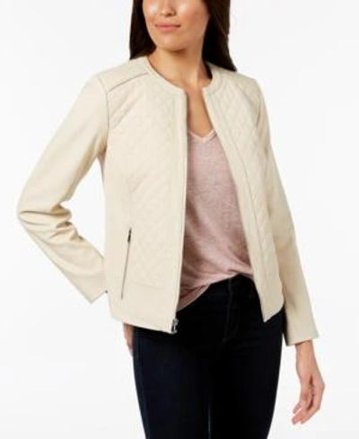 Shop Cole Haan Quilted Leather Jacket In Blush