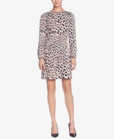 Shop Catherine Malandrino Catherine  Petra Pleated Leopard-printed Shift Dress In Snow Leopard