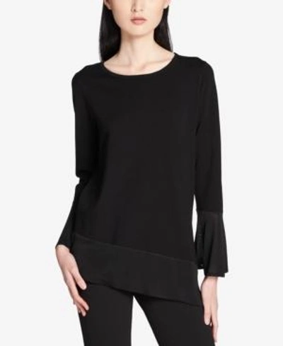 Shop Calvin Klein Bell-sleeve Asymmetrical Sweater In Black