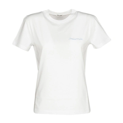 Shop Miu Miu Logo Tshirt In White