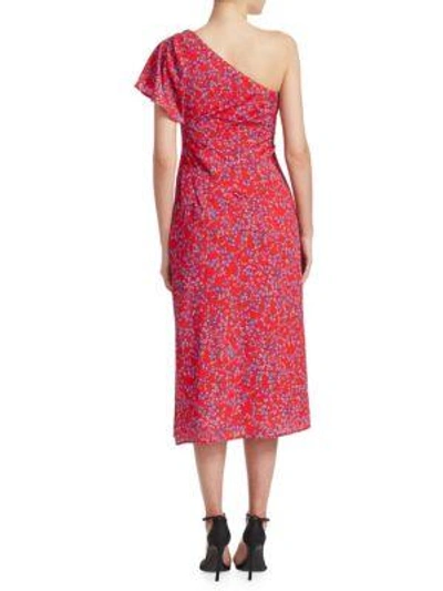 Shop Carolina Herrera One-shoulder Floral Dress In Scarlet