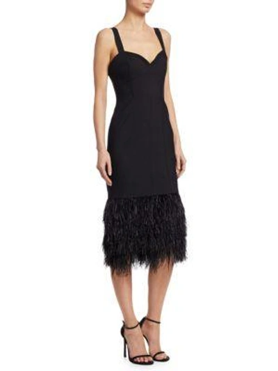 Shop Cinq À Sept Sabine Feather Midi Dress In Black