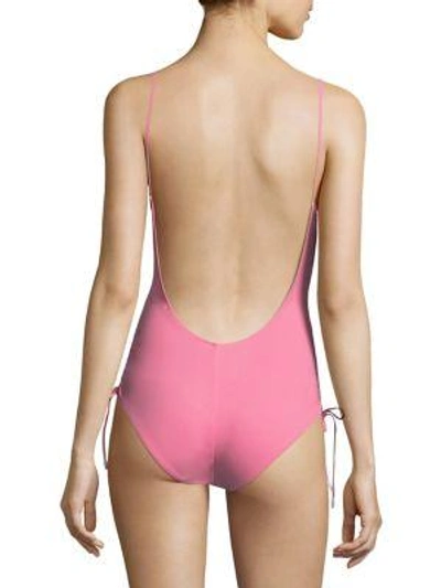 Shop Kisuii One-piece Uma Keyhole & Tie Swimsuit In White Pink