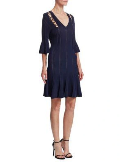 Shop Jonathan Simkhai Lace-up Bell Sleeve Dress In Midnight