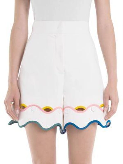 Shop Sara Battaglia Scalloped Cotton Shorts In White