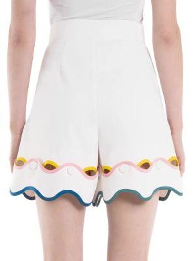 Shop Sara Battaglia Scalloped Cotton Shorts In White