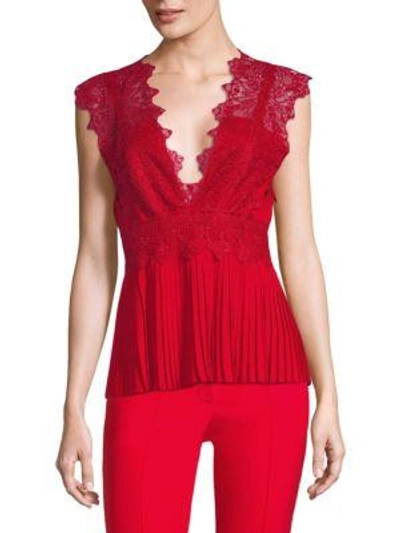 Shop Yigal Azrouël Embroidered-lace Silk Top In Scarlet