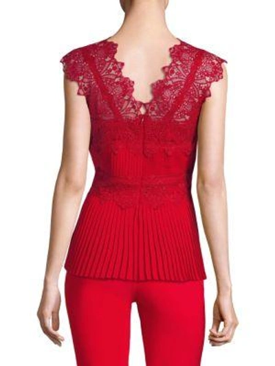 Shop Yigal Azrouël Embroidered-lace Silk Top In Scarlet